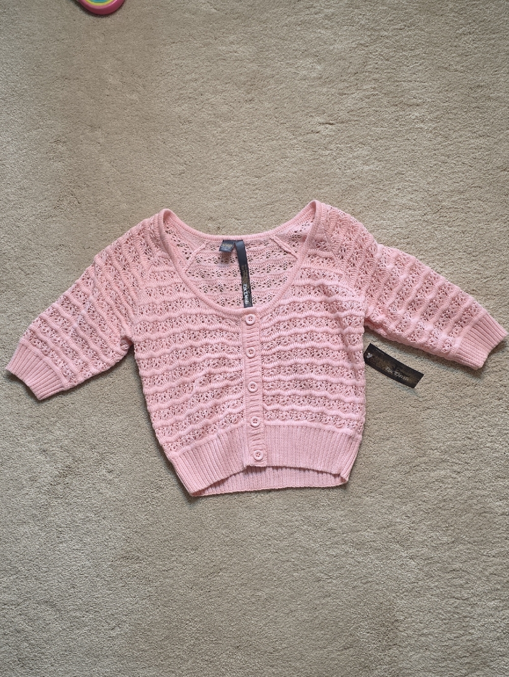 Epic Threads Light Pink Open-Knit Button-Up Cardigan